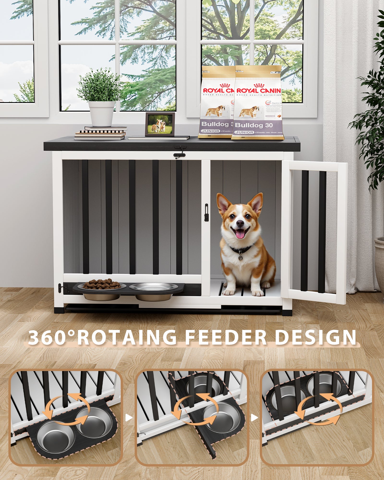 homall-hundebox-holz-m-bel-mit-napf-beistelltisch image 3