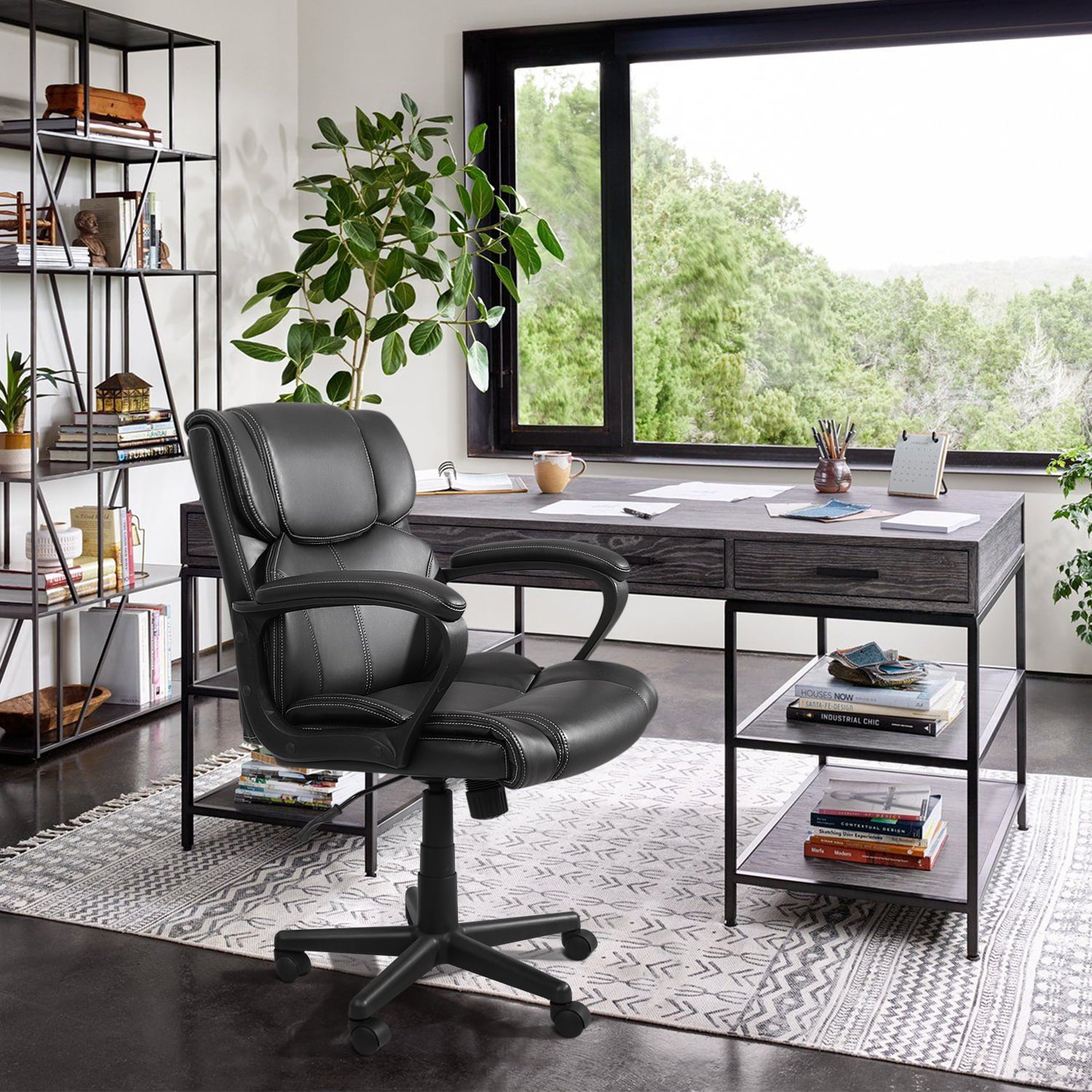 homall-office-leather-chair-b-rostuhl-schwarz-mit-armlehnen image 3