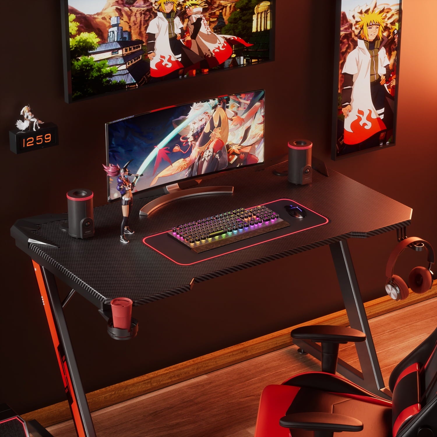 homall-gaming-desk-schreibtisch-112cm-schwarz-carbon-optik image 2