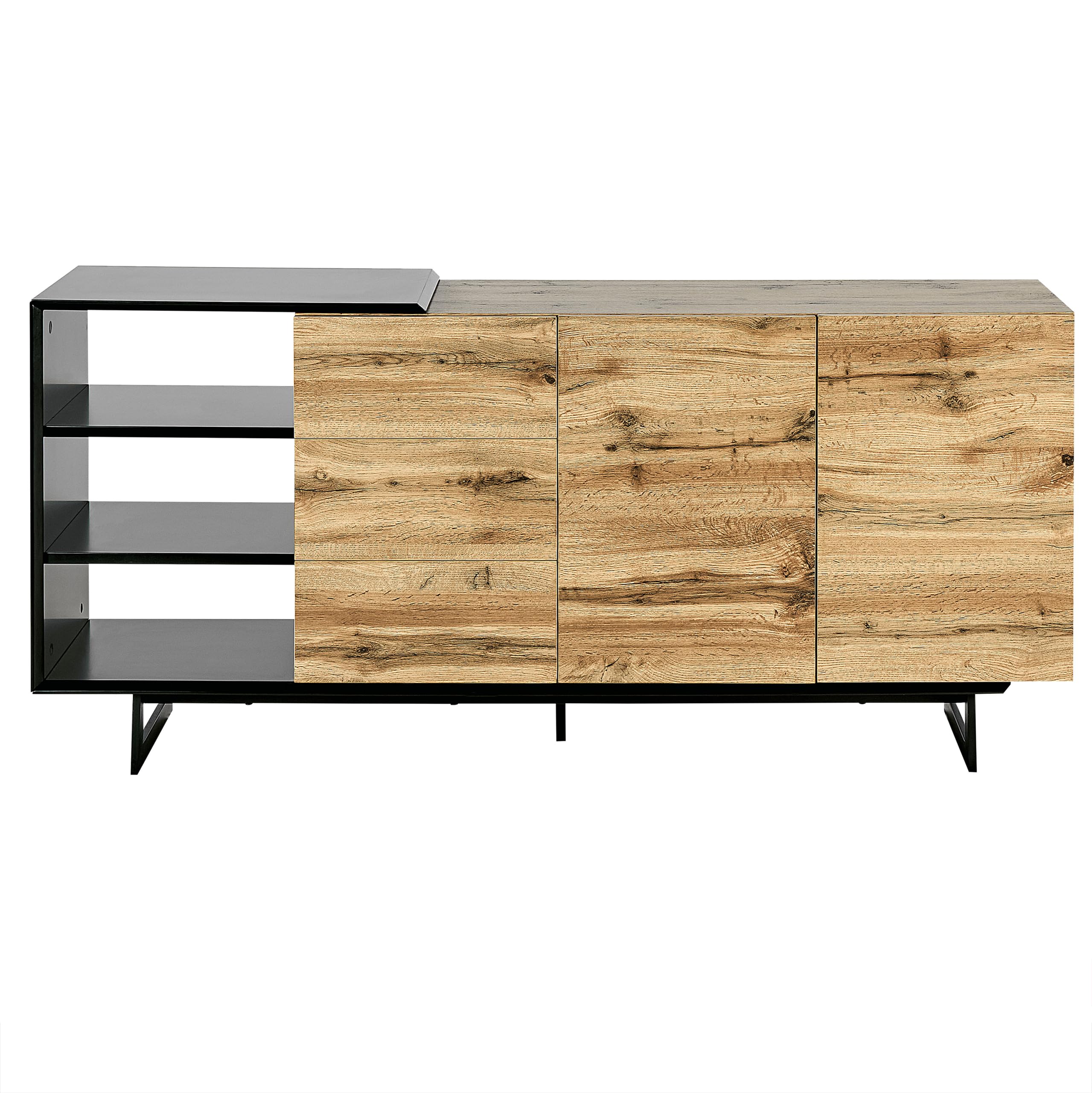 beliani-fiora-sideboard-holz-hell-schwarz-160cm-mit-schubladen image 6