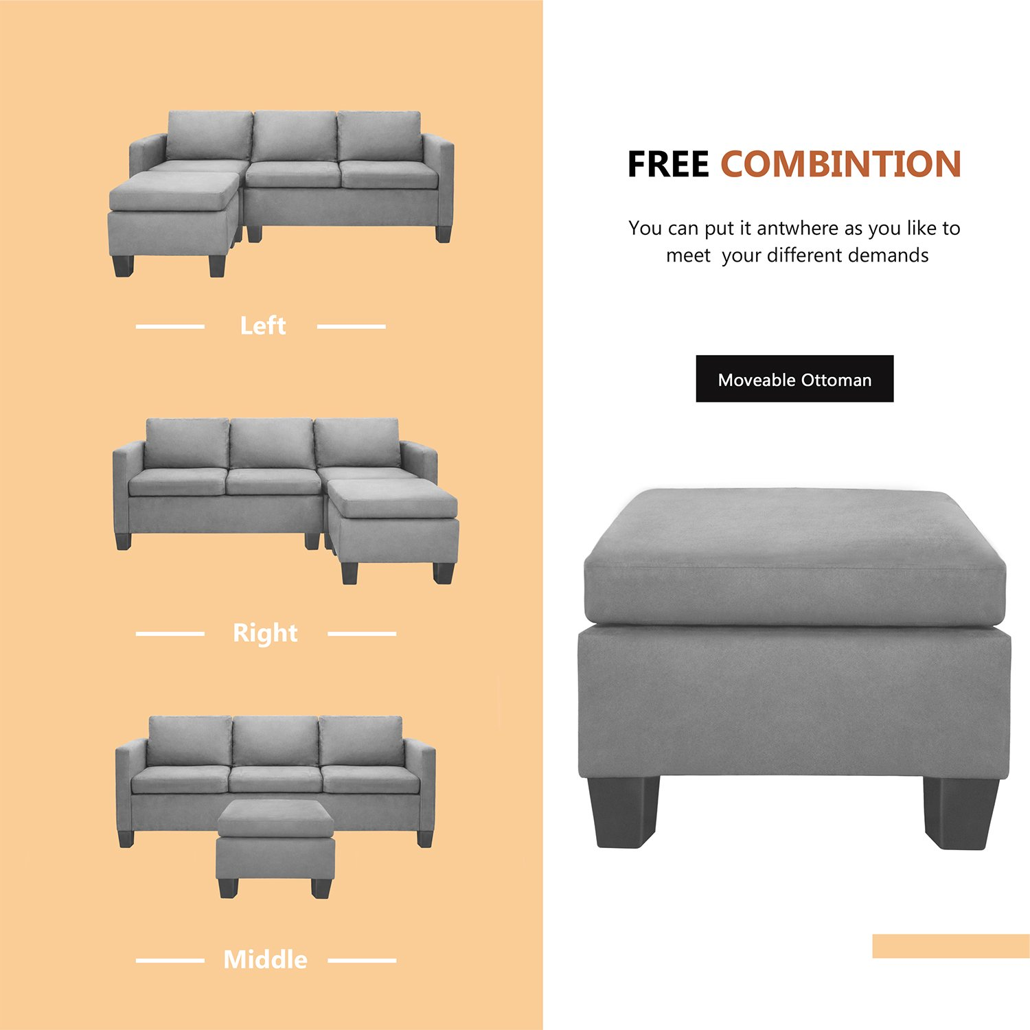 homall-sofa-ecksofa-l-form-hellgrau-wildleder-optik-mit-ottomane image 3