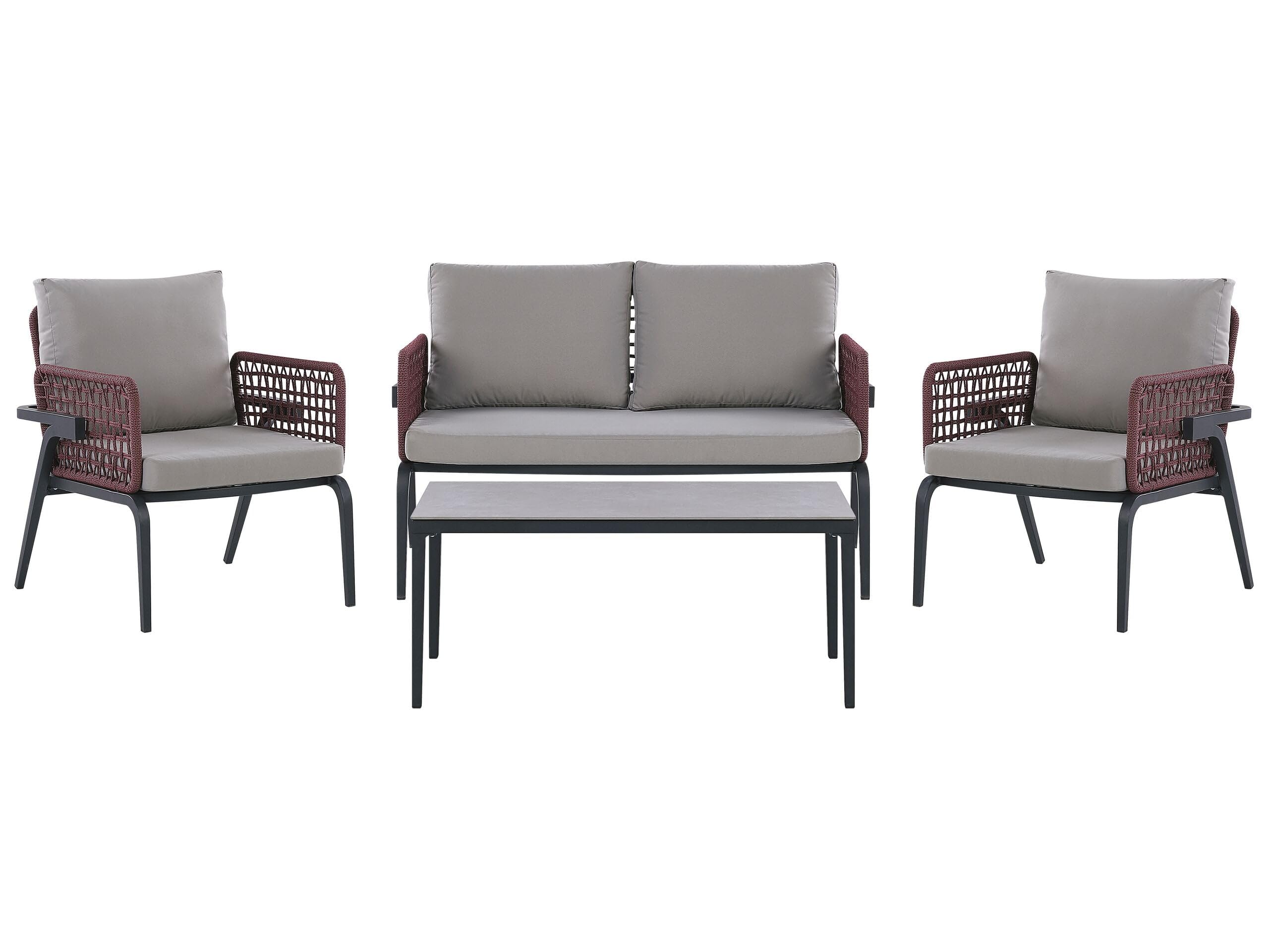 beliani-sciacca-loungeset-aluminium-4-sitzer-burgunderrot image 1