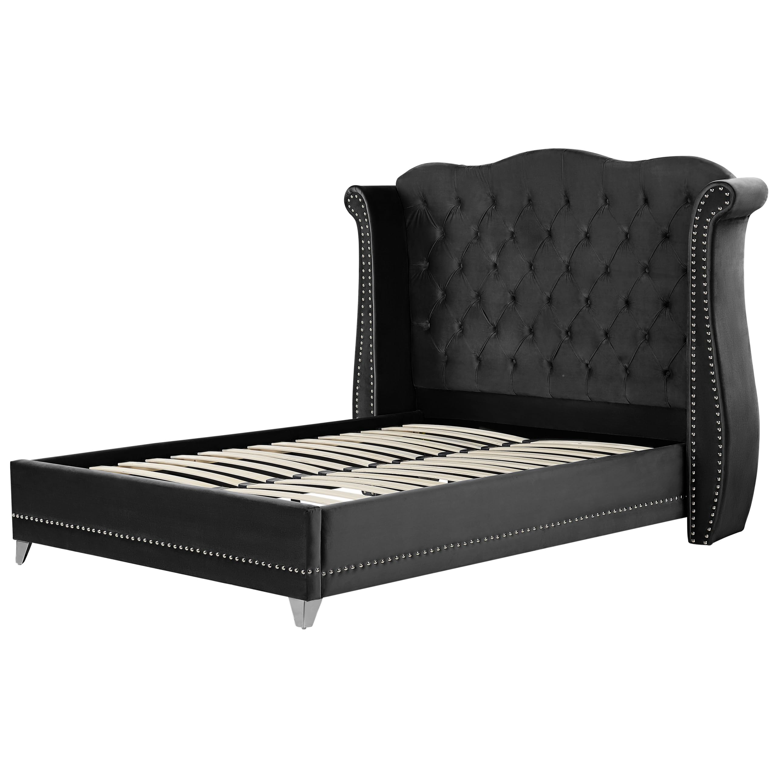 beliani-ayette-bett-samt-160x200-schwarz-chesterfield-kopfteil image 5