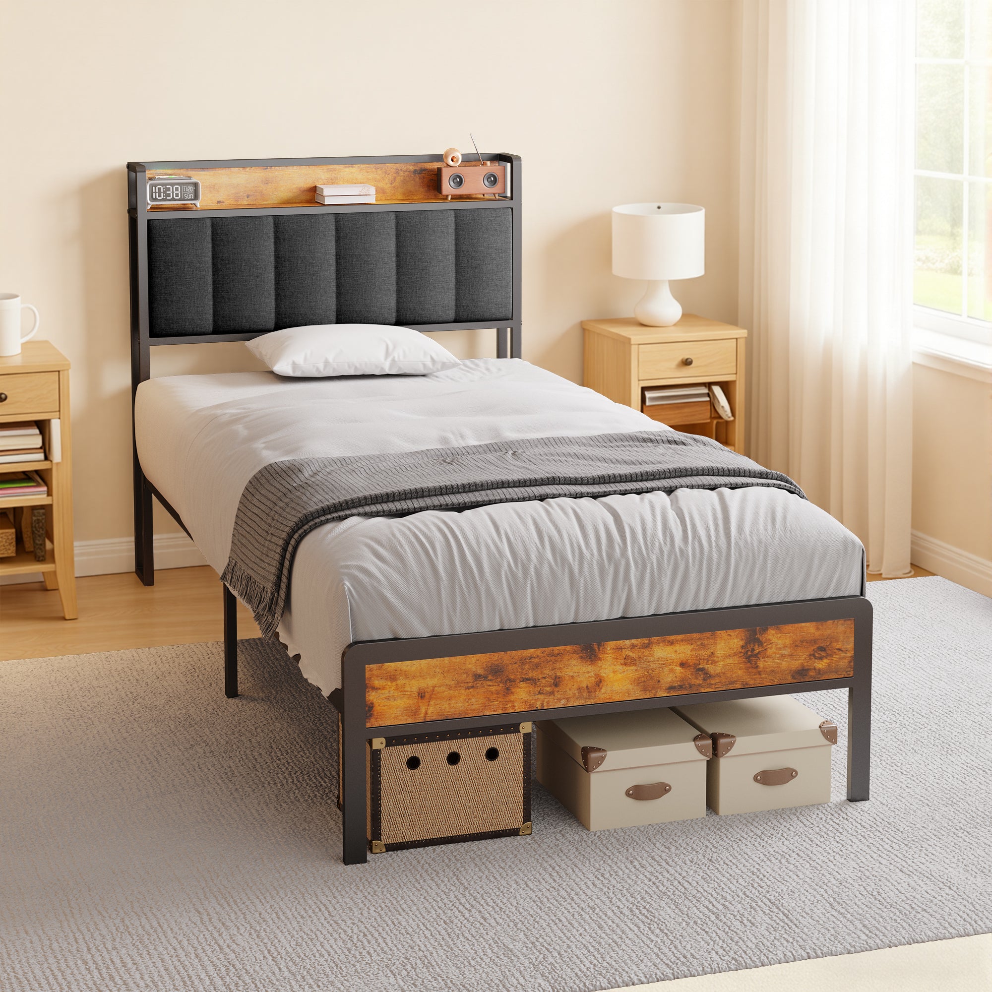 bealife-bf24-einzelbett-metall-90x200-dunkelgrau-mit-ablage image 8