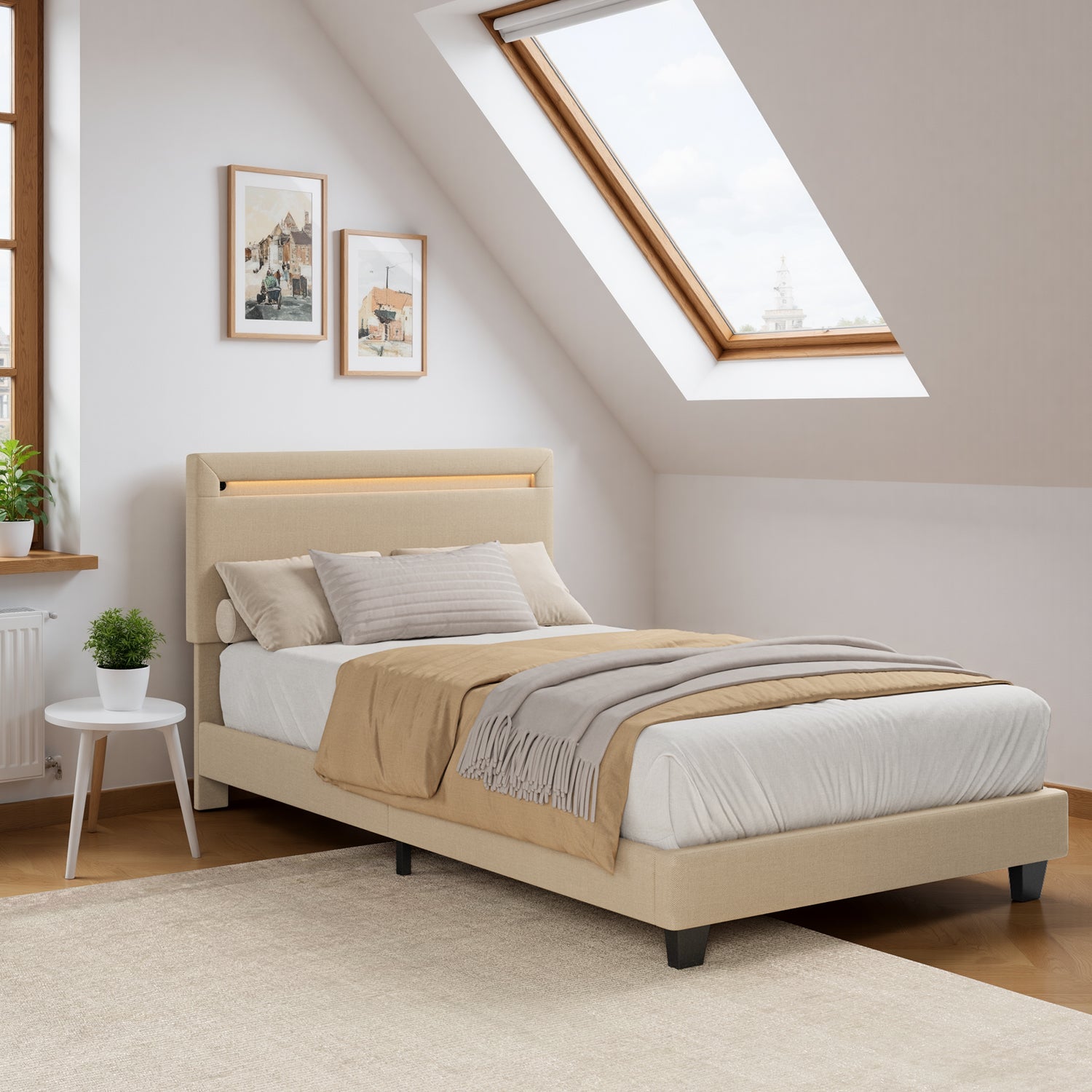 bealife-bf27-einzelbett-90x200-metall-led-beige image 2
