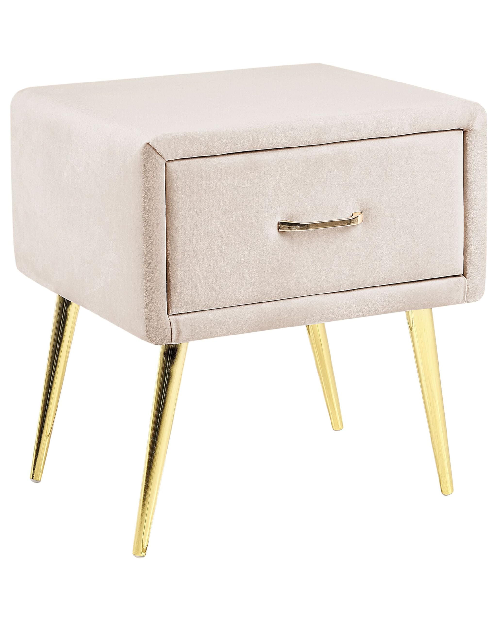 beliani-flayat-nachttisch-beige-samt-mit-schublade-gold image 1
