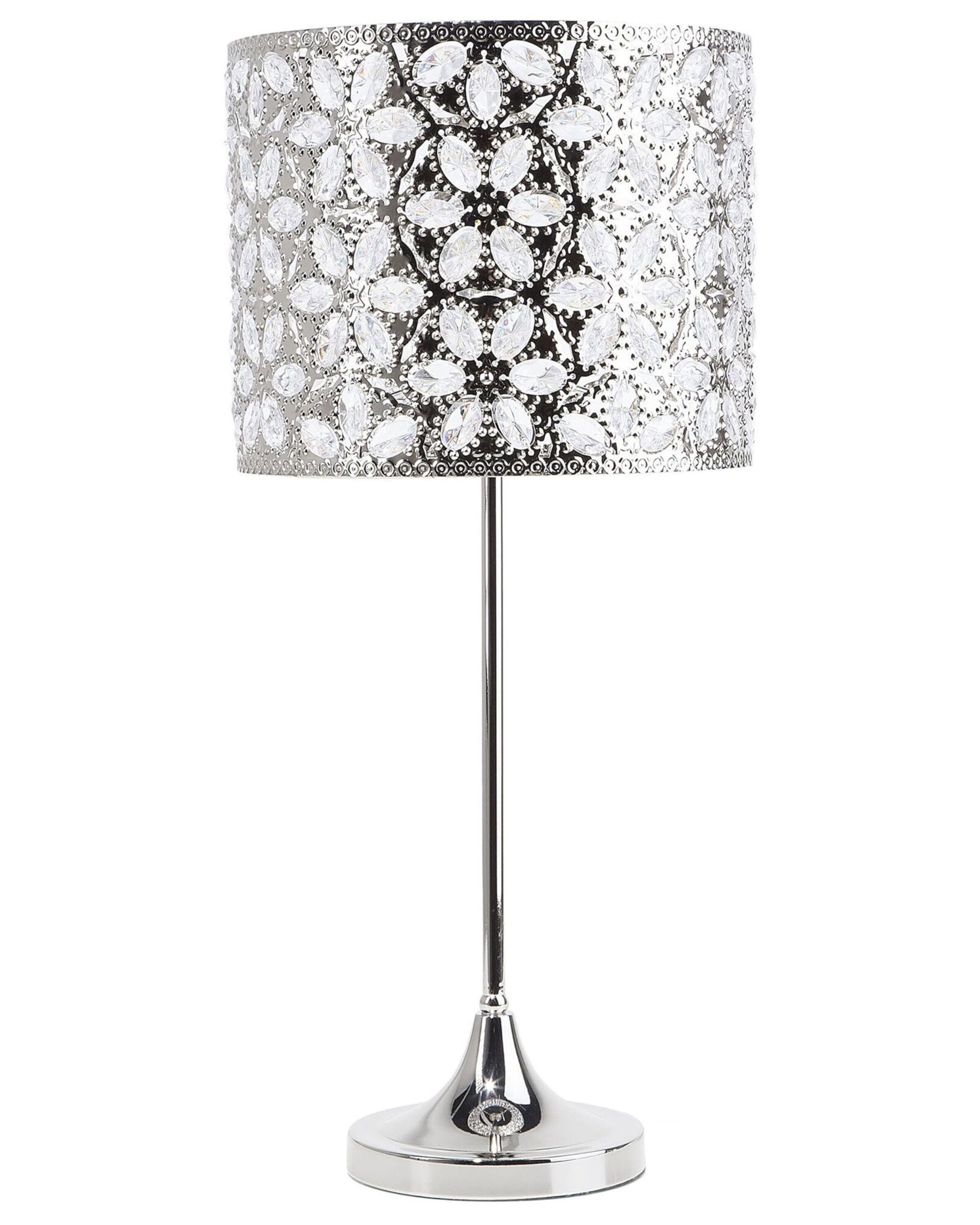 beliani-tischleuchte-metall-silber-kristall-blumen-58-cm image 1