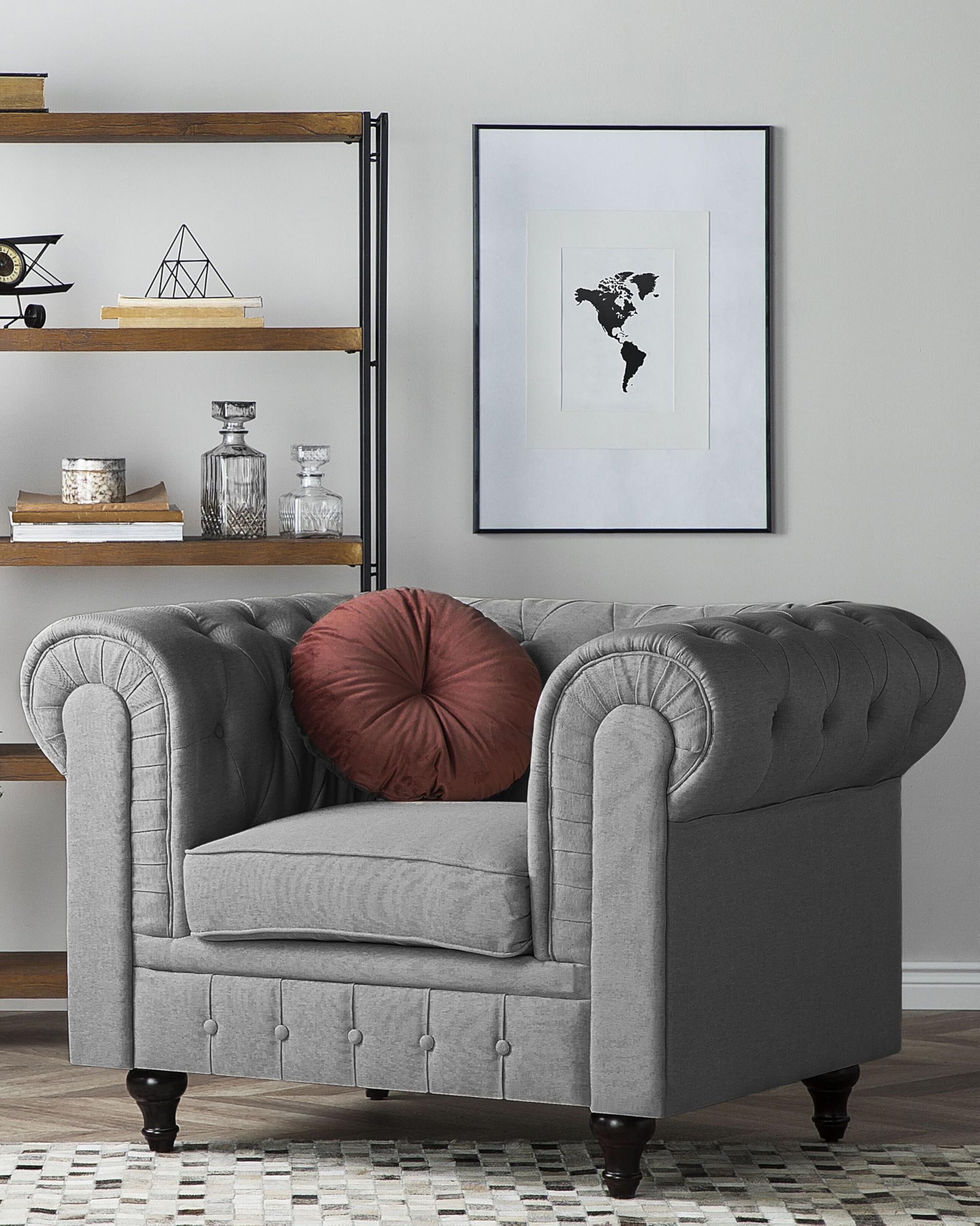 beliani-chesterfield-sessel-hellgrau-stoff-englischer-stil image 2