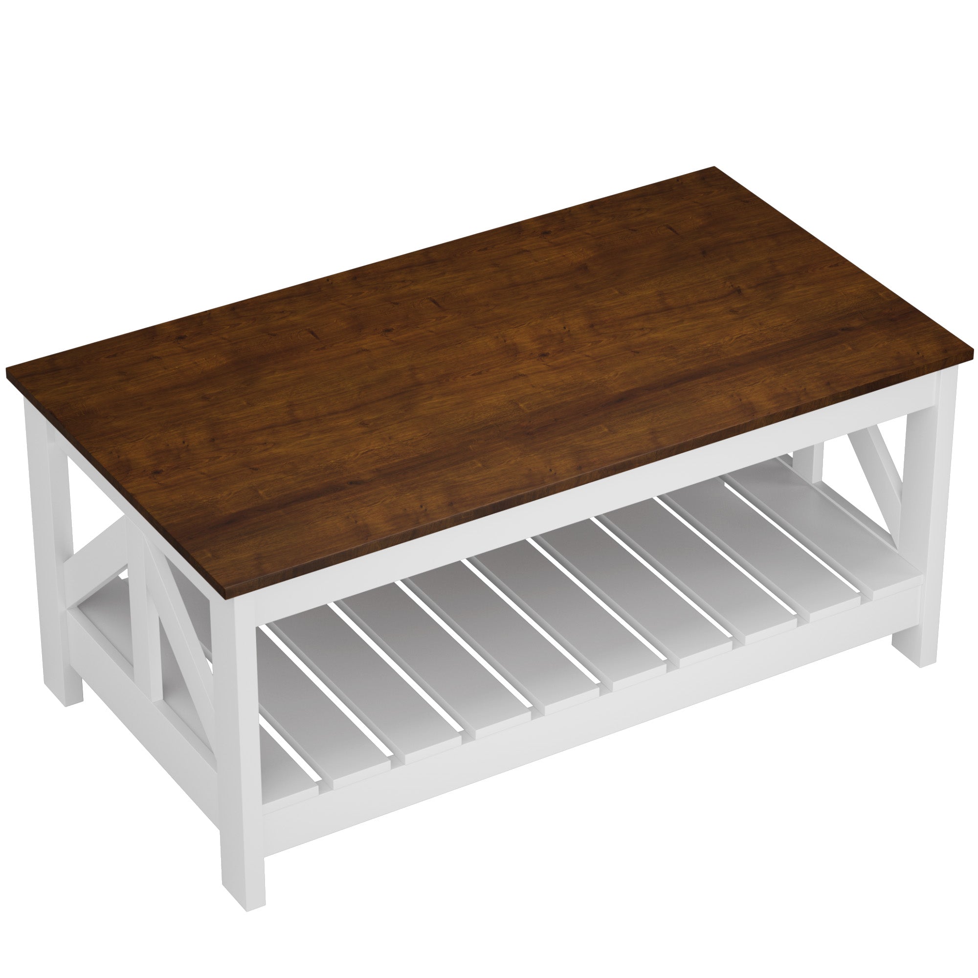 homall-coffee-table-couchtisch-braun-wei-2-ebenen-holz image 8