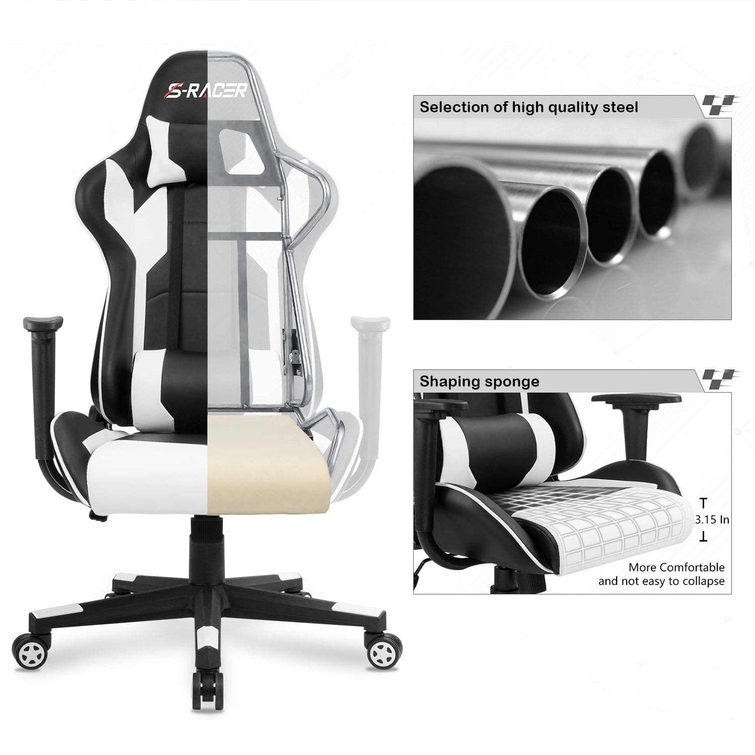 homall-gaming-racing-stuhl-schwarz-mit-kopfst-tze image 6