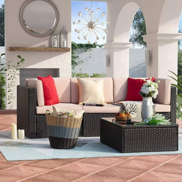 homall-patio-furniture-4-teilige-rattan-lounge-beige image 2