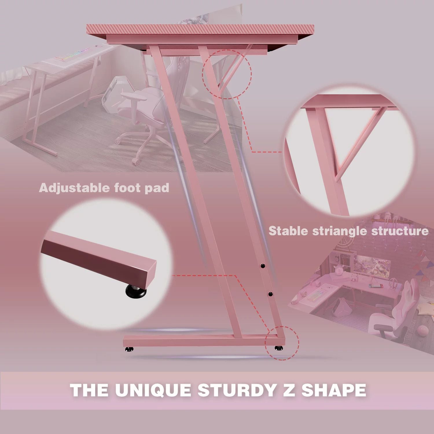 homall-gaming-desk-eckschreibtisch-rosa-51-zoll-mit-aufsatz image 3