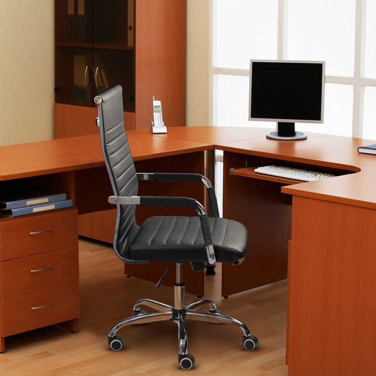 homall-office-leather-chair-b-rostuhl-schwarz-kunstleder image 2