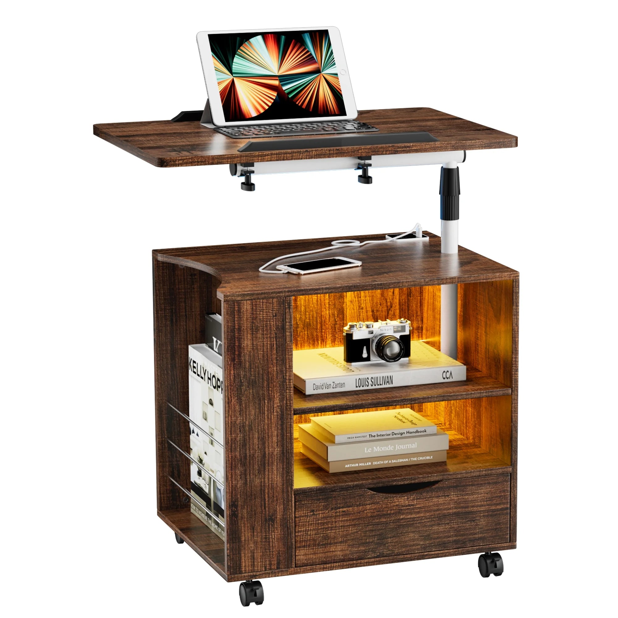 homall-bedroom-nachttisch-mit-led-und-usb-schwarz image 1