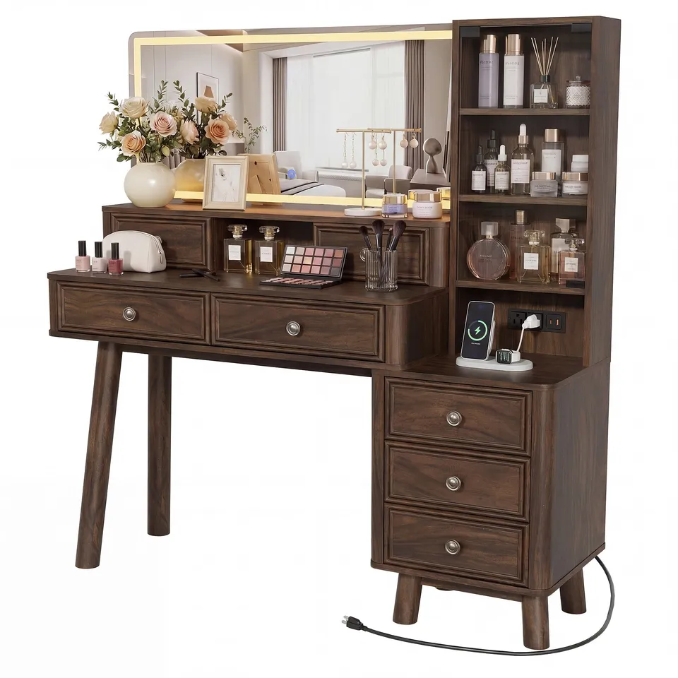 homall-bedroom-schminktisch-dunkel-walnuss-48-zoll-mit-led-spiegel image 1