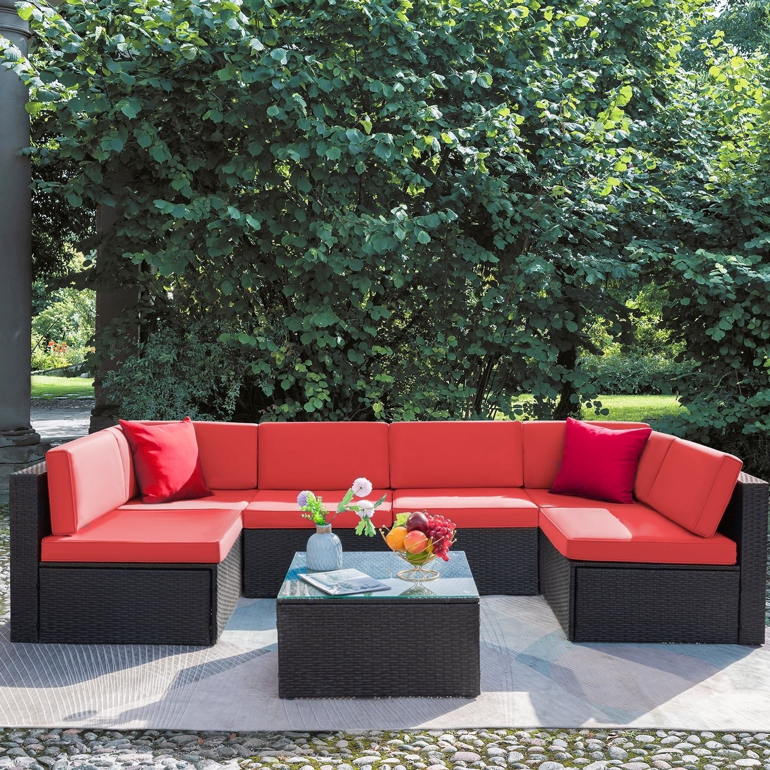 homall-patio-furniture-gartensofa-rot-7-teilig-rattan-lounge-set image 2