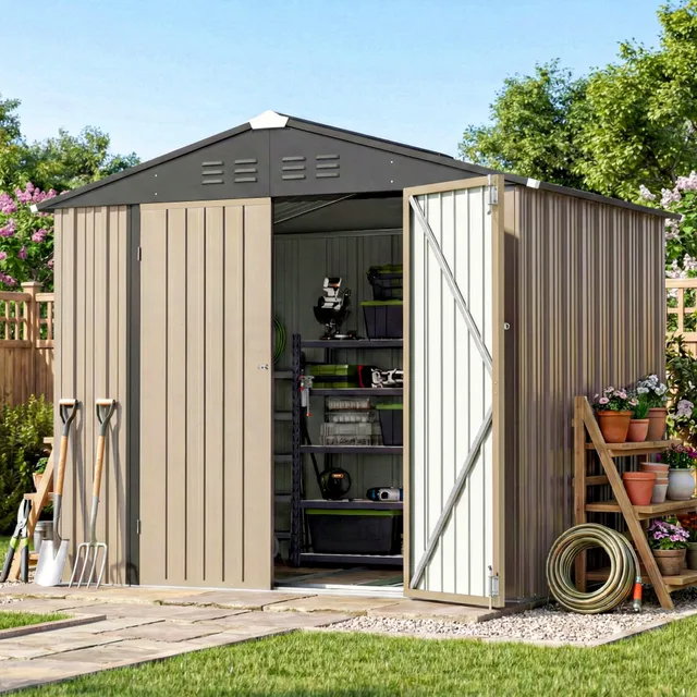 homall-metal-shed-ger-tehaus-metall-grau-8x6-fu image 1