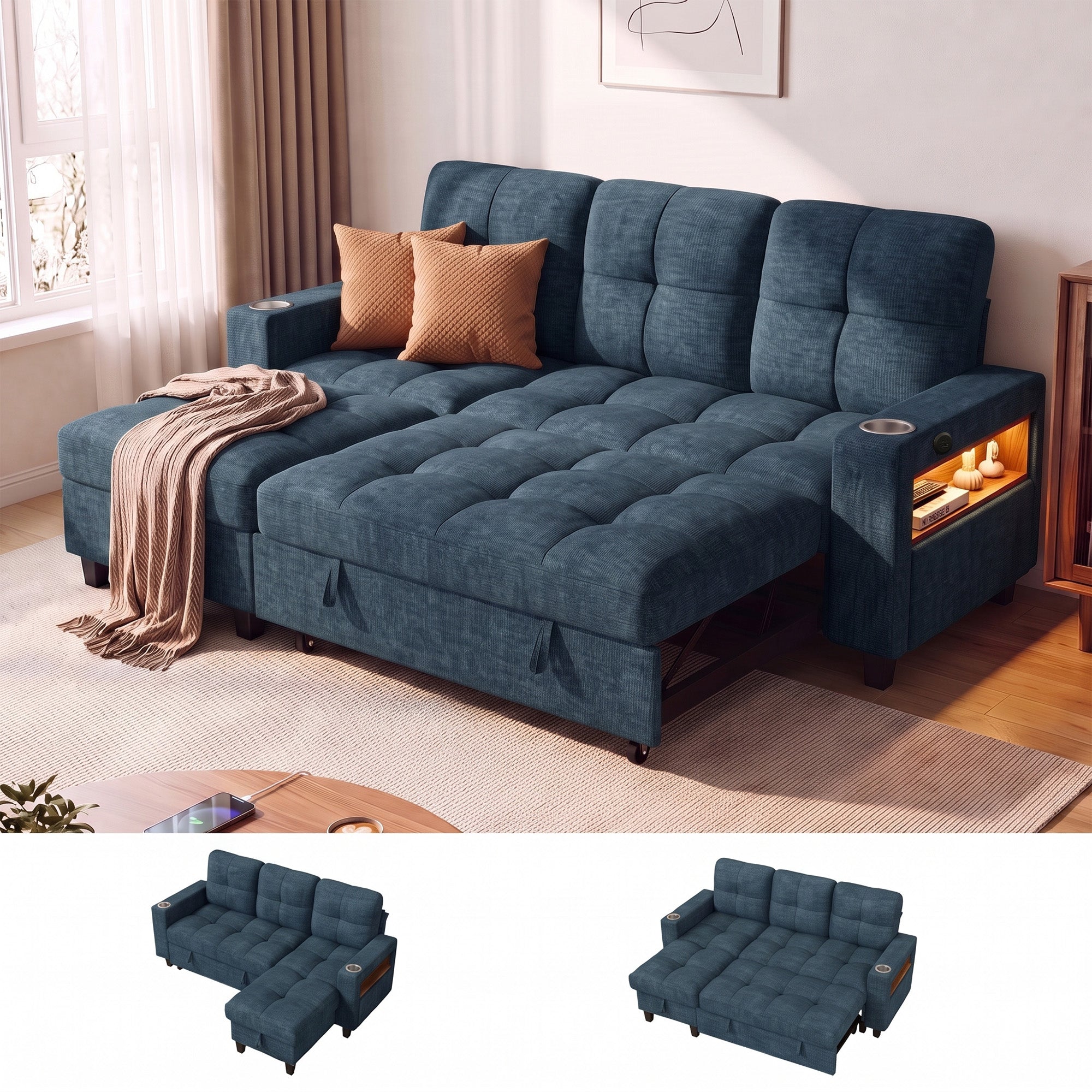 homall-sofa-modular-ecksofa-stoff-grau-mit-stauraum-usb image 1