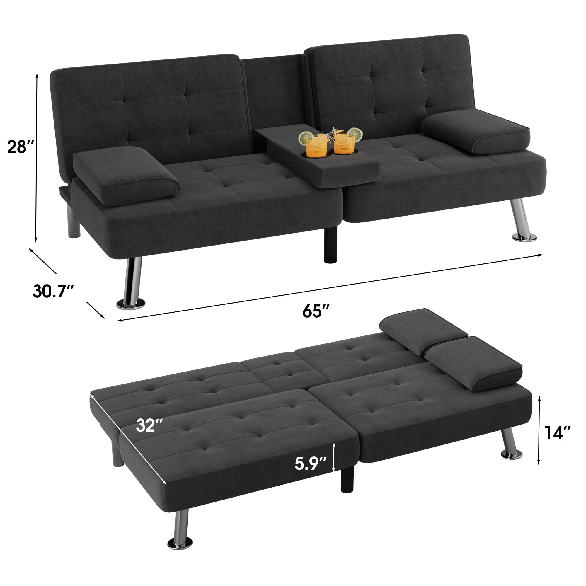 homall-sofa-futon-schlafsofa-stoff-schwarz-mit-getr-nkehalter image 6