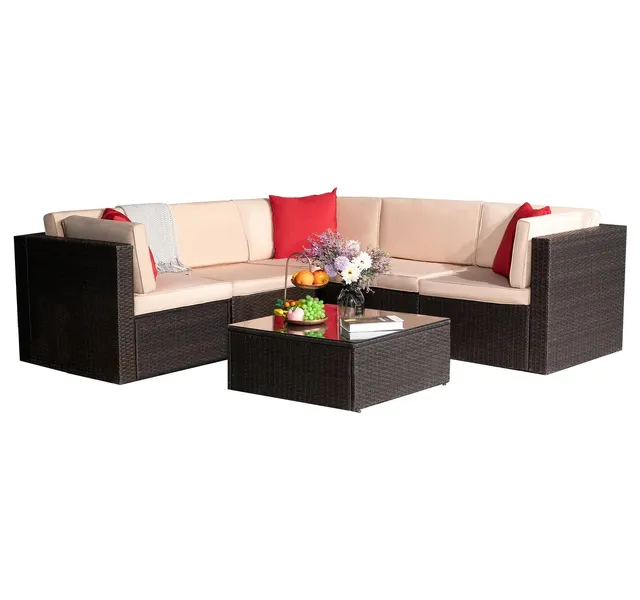 homall-rattan-lounge-gartenm-bel-set-6-teilig-gr-n image 1