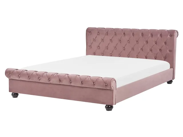 beliani-chesterfield-samtbett-rosa-160x200-mit-lattenrost image 1