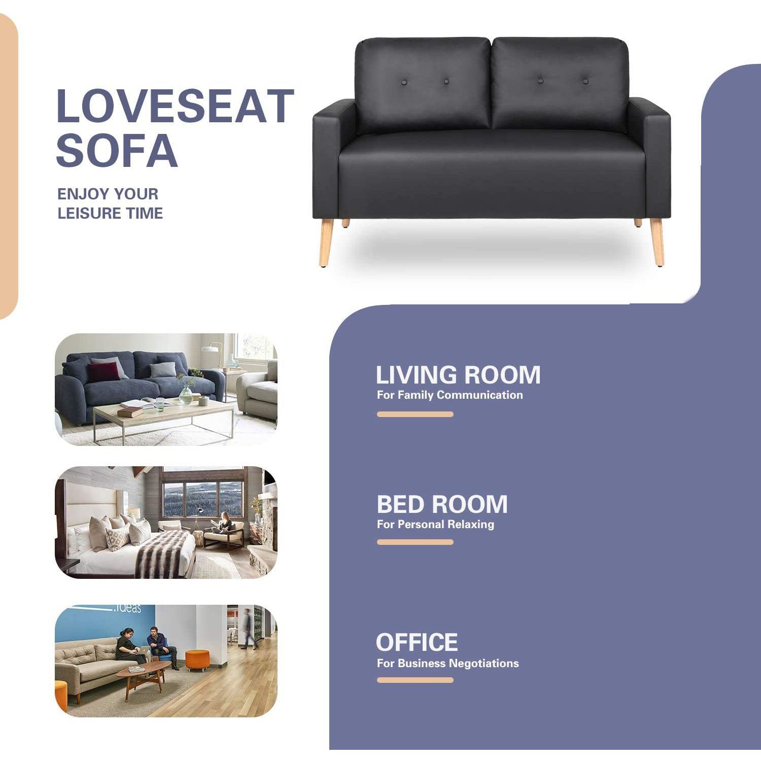 homall-sofa-loveseat-couch-schwarz-kunstleder-holzbeine image 4