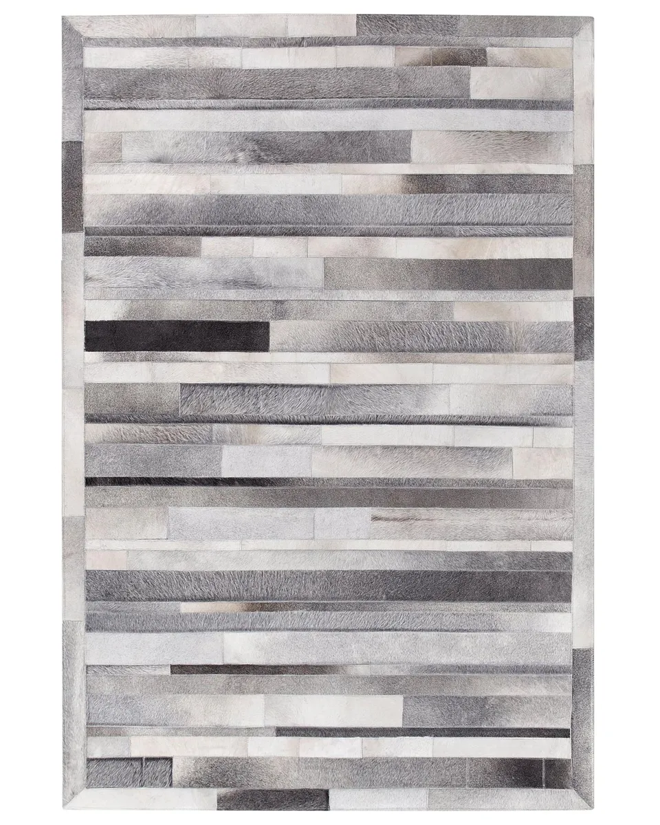 beliani-teppiche-azay-teppich-leder-hellgrau-140x200-cm image 1