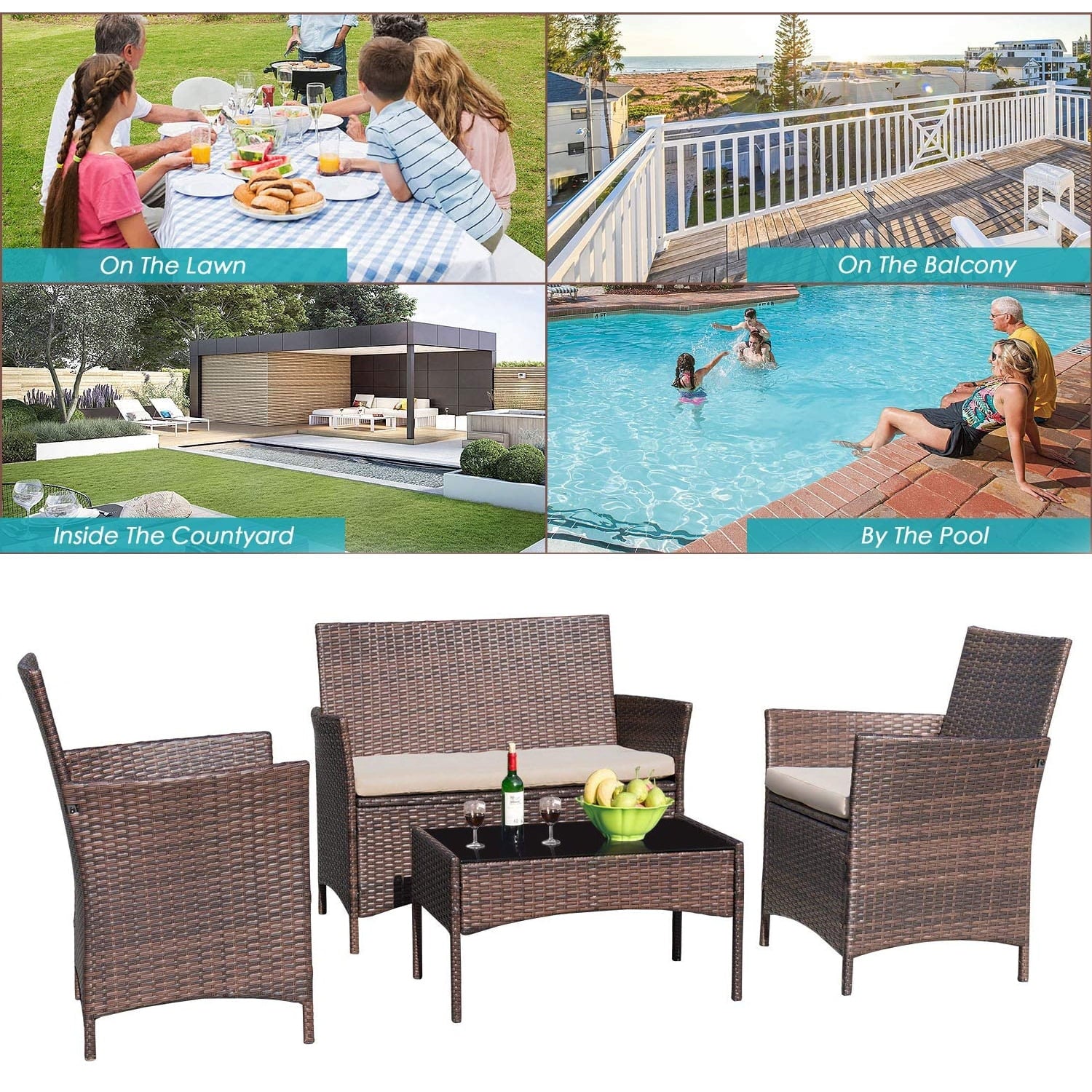 homall-patio-rattan-lounge-set-beige-4-teilig-mit-kissen image 5