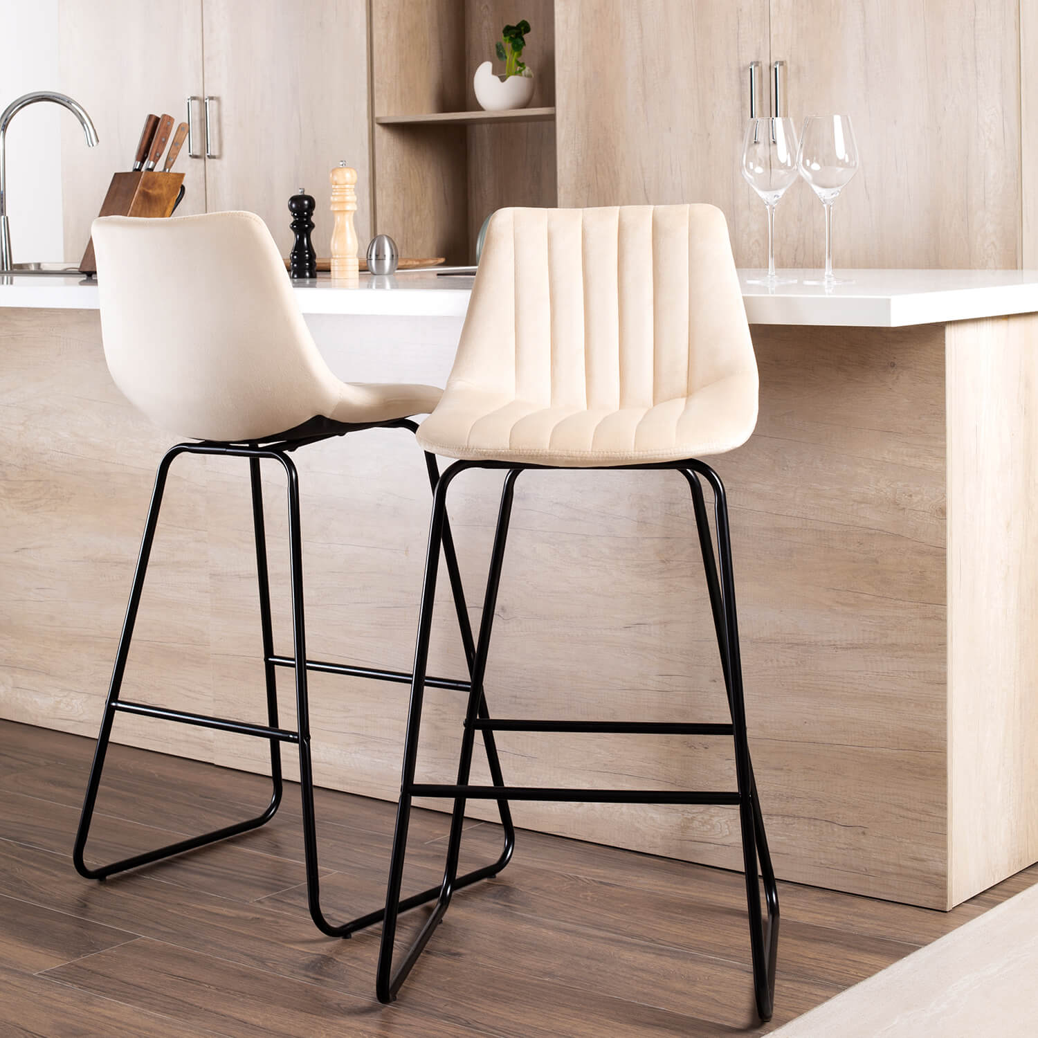 homall-bar-stool-barhocker-76cm-beige-samt-2er-set image 3