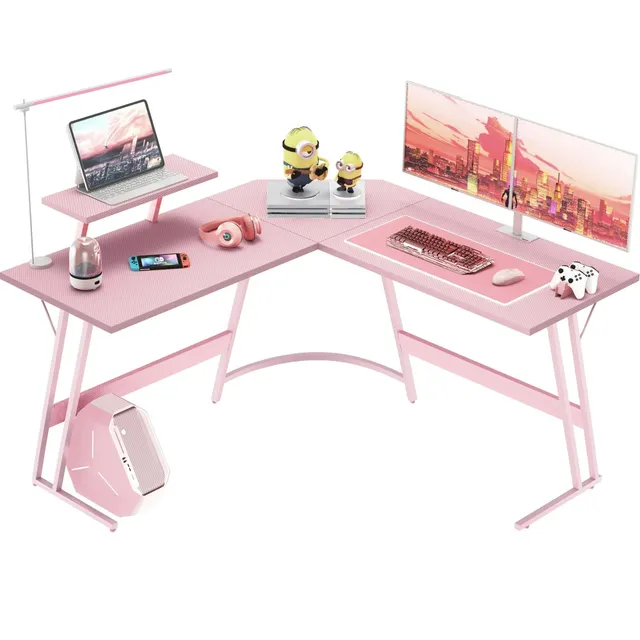 homall-gaming-desk-eckschreibtisch-rosa-51-zoll-mit-aufsatz image 1