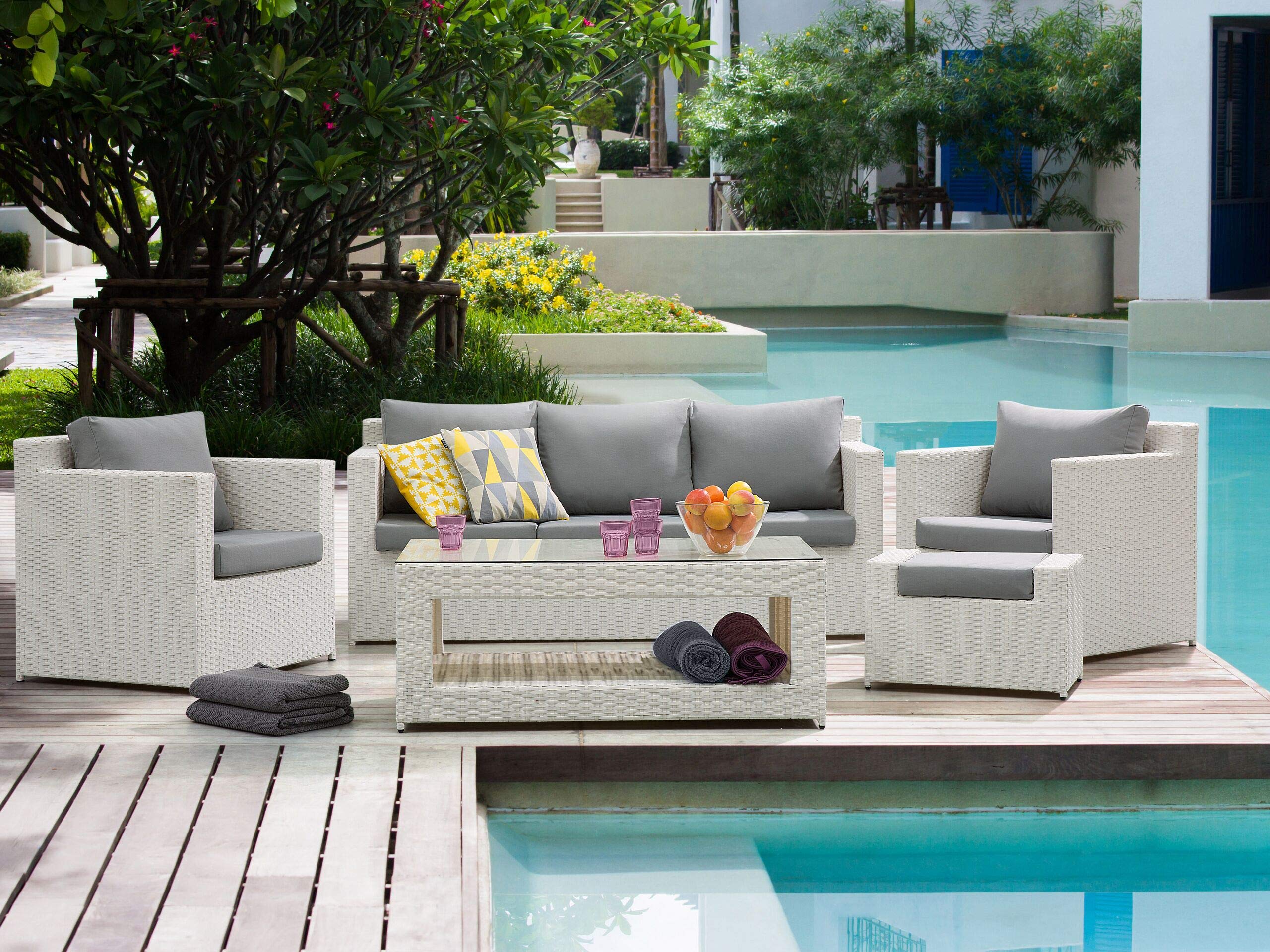 beliani-roma-gartenset-polyrattan-wei-grau-6-sitzer image 2