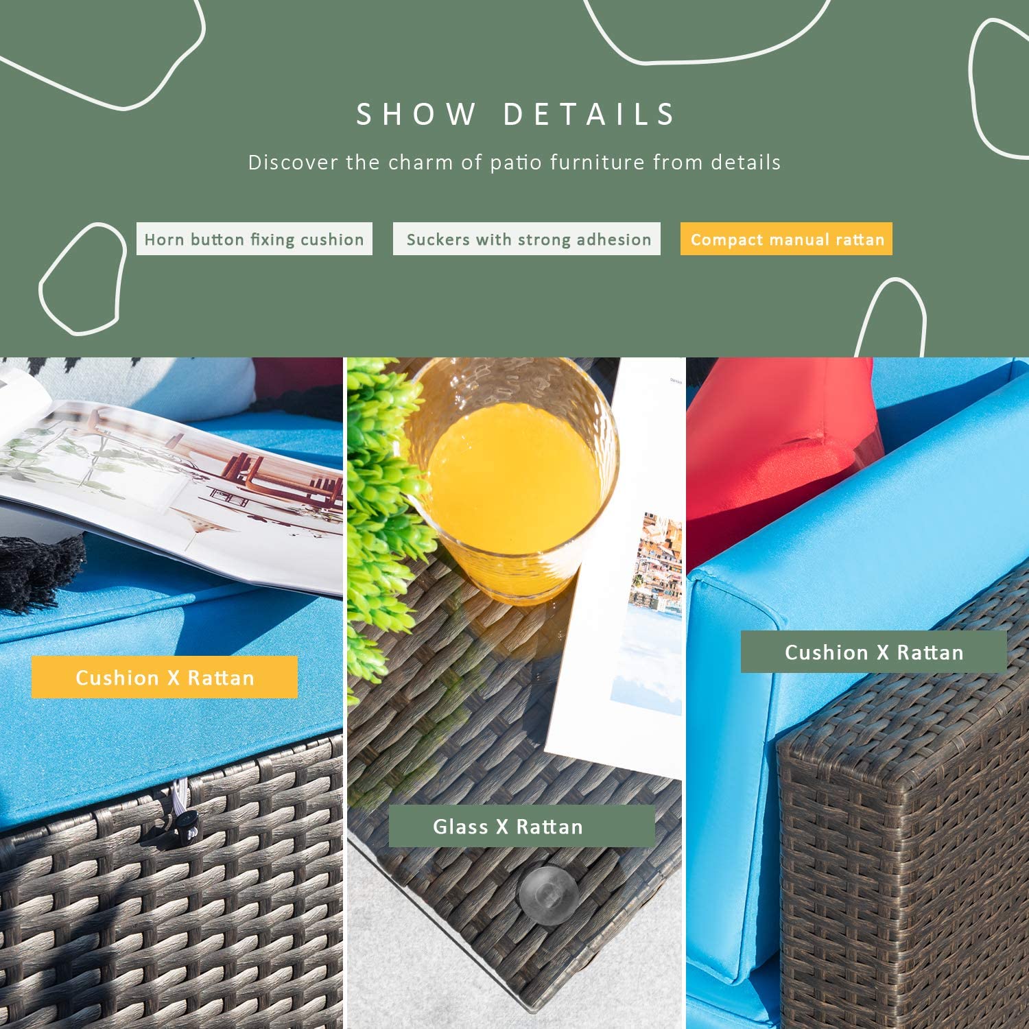 homall-patio-furniture-lounge-set-5-tlg-gartenm-bel-blau-rattan image 3