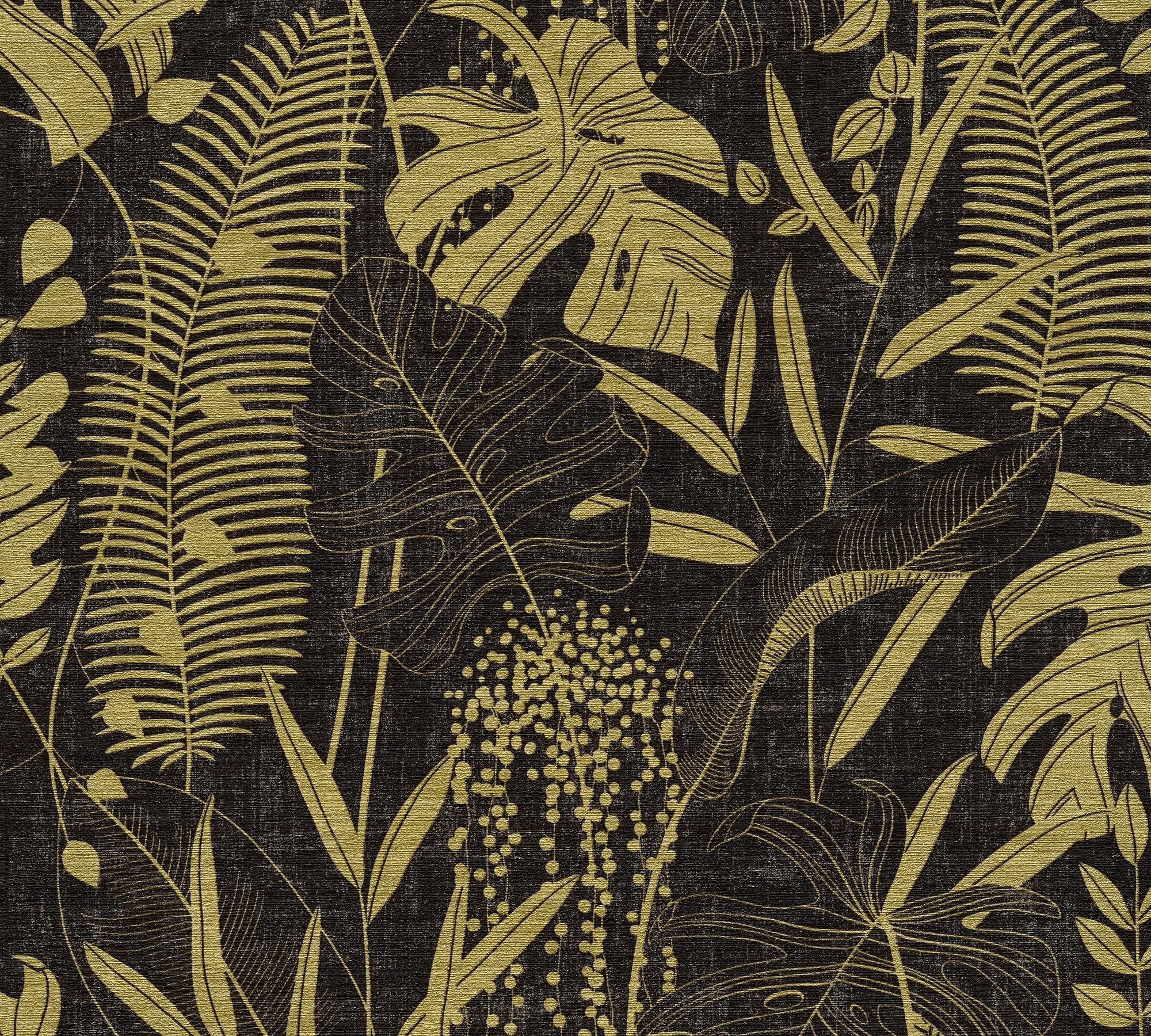 a-s-cr-ation-tapeten-cuba-palmenblatt-vliestapete-schwarz-gold image 8