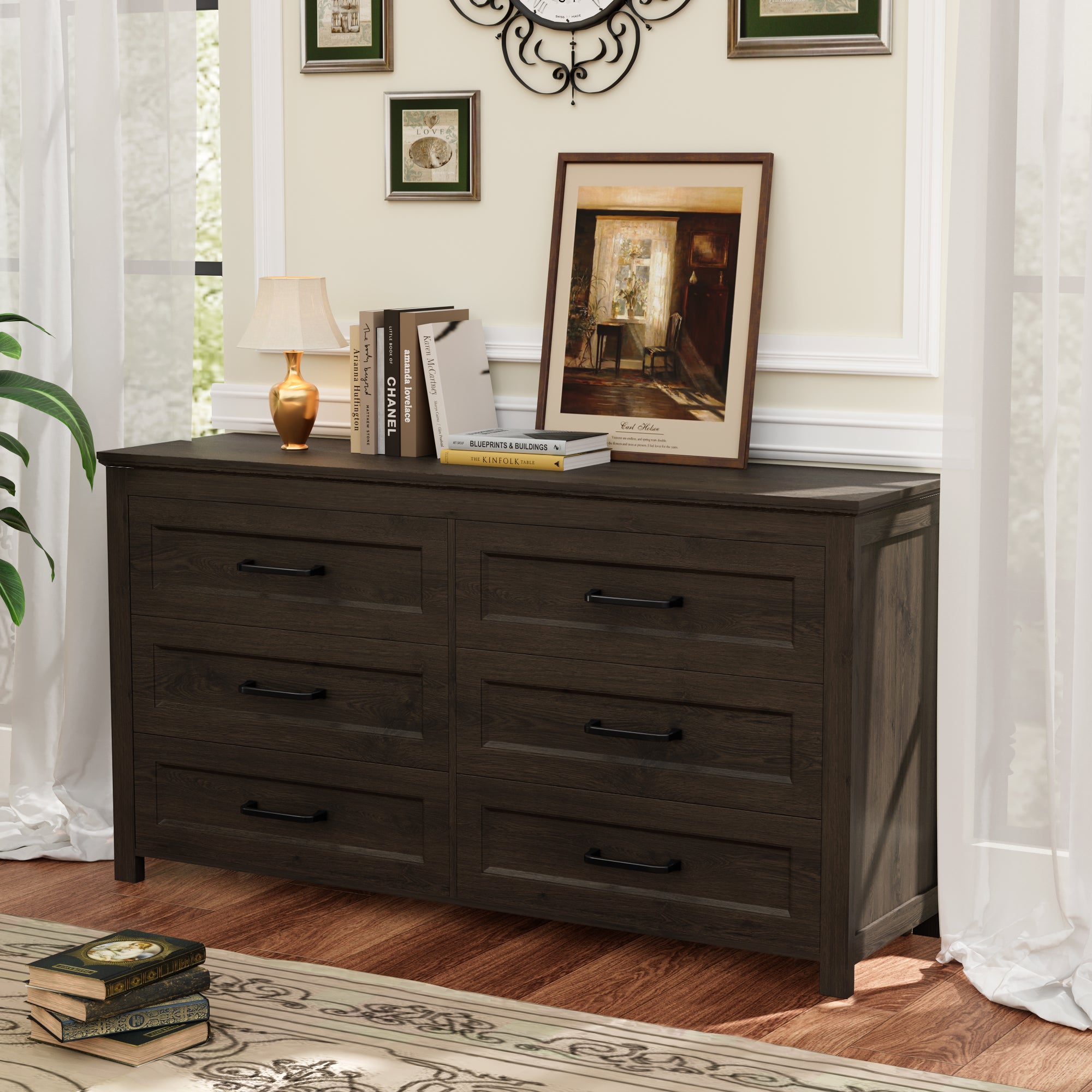 homall-bedroom-kommode-schwarz-6-schubladen-mit-kippschutz image 3
