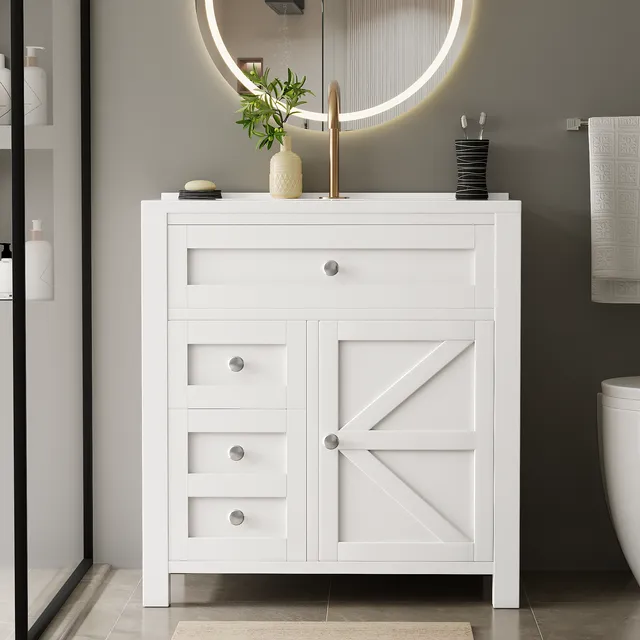 homall-bedroom-waschtisch-wei-76-cm-mit-becken-schubladen image 1