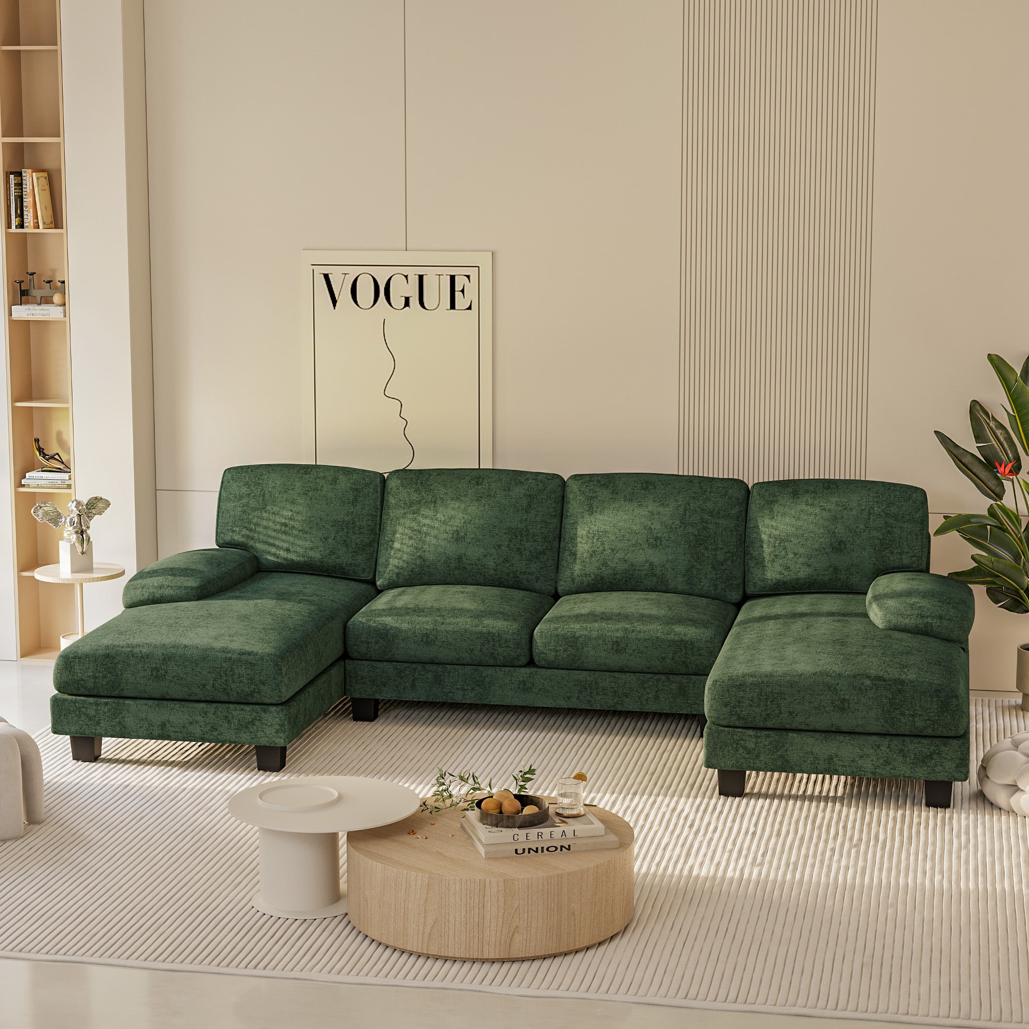 homall-sofa-u-form-cord-beige-couch-mit-doppelliege image 2