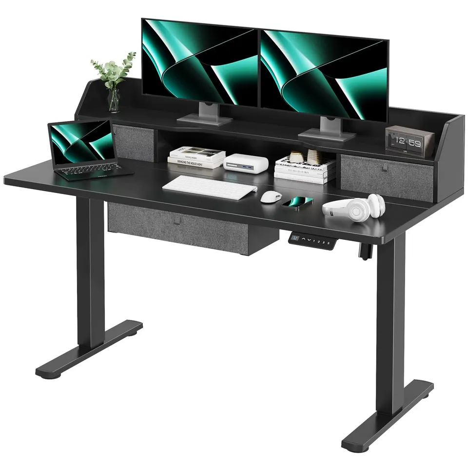 homall-standing-desk-elektrisch-schwarz-55-zoll-mit-ablage image 1