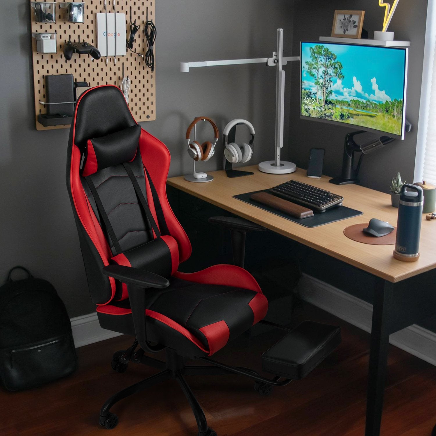 homall-gaming-desk-gamer-stuhl-blau-mit-fu-st-tze-pu-leder image 7