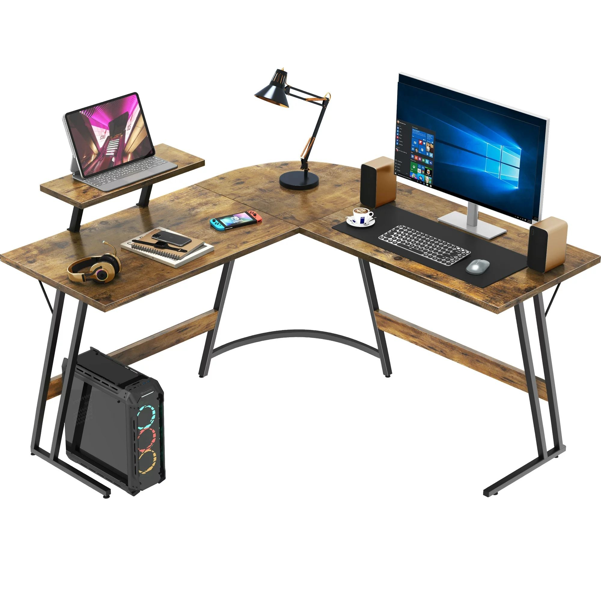 homall-gaming-desk-l-form-schreibtisch-braun-130-cm image 1