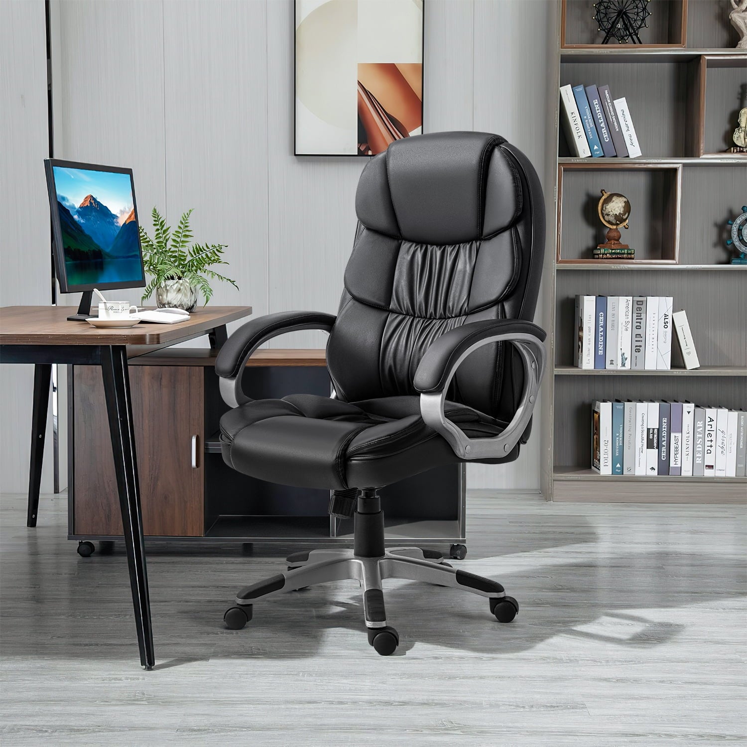 homall-office-leather-chair-b-rostuhl-schwarz-kunstleder-hoch image 2