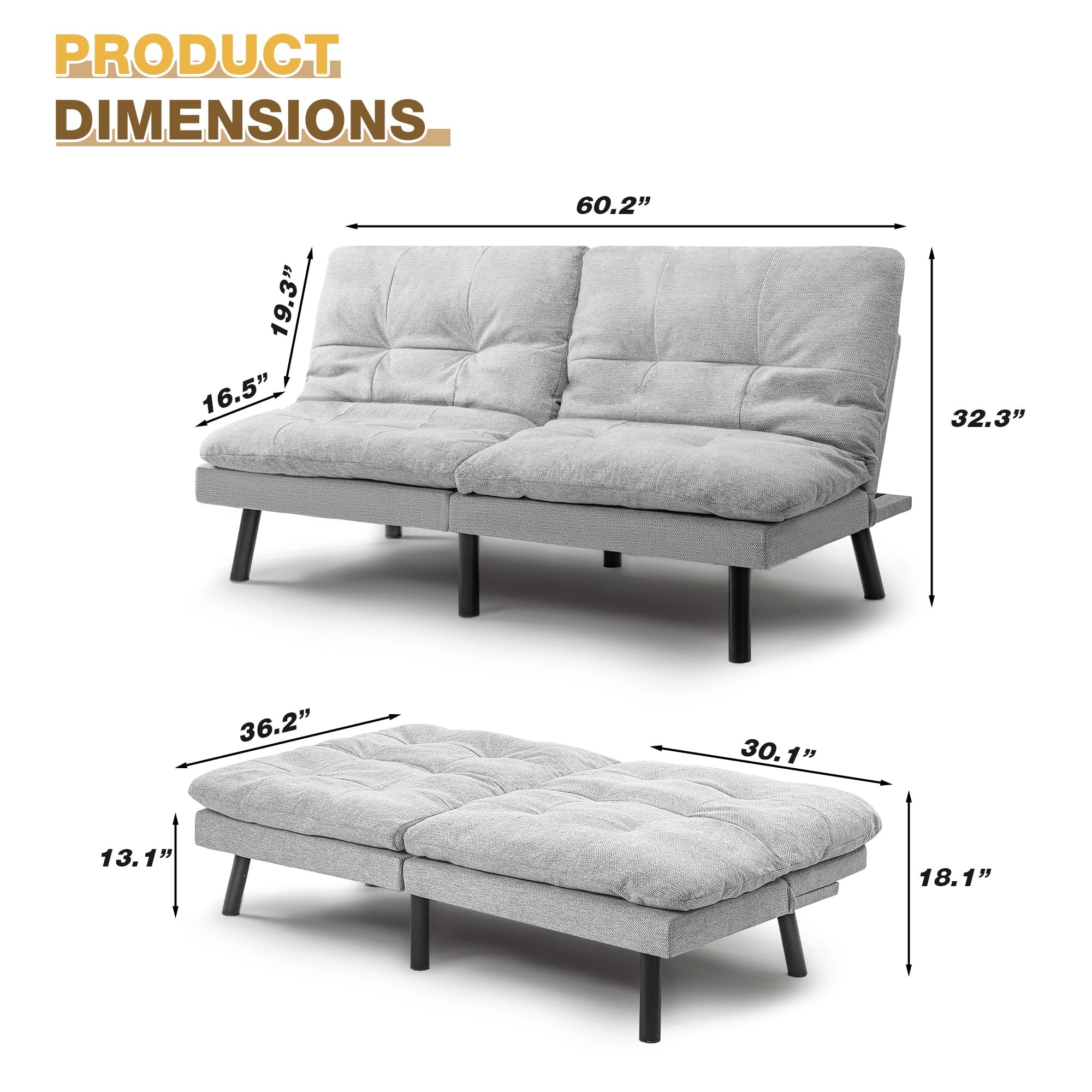 homall-sofa-schlafsofa-verstellbar-dunkelgrau-memory-foam image 6