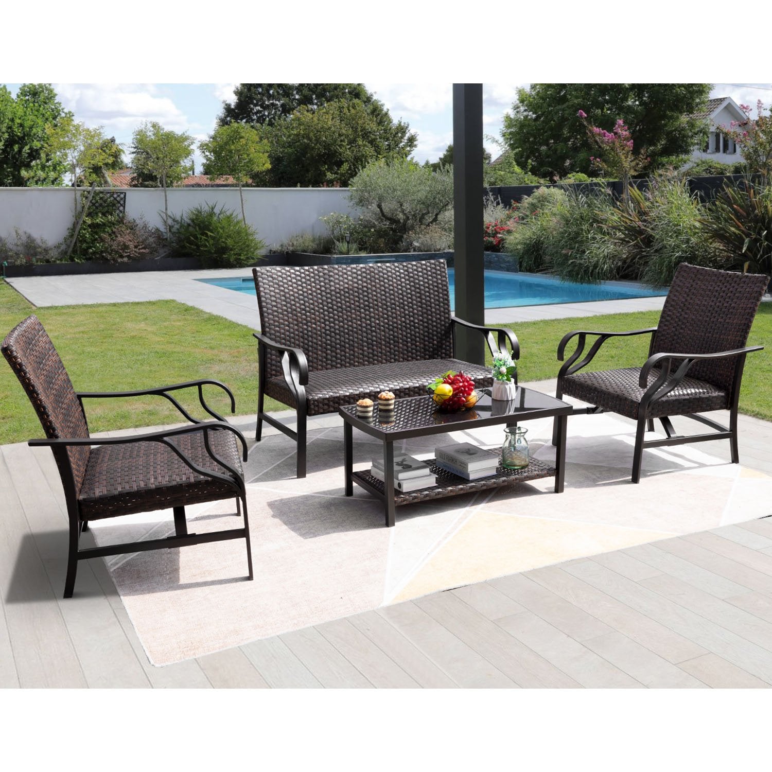 homall-patio-furniture-lounge-set-4-teilig-rattan-mit-glastisch image 3