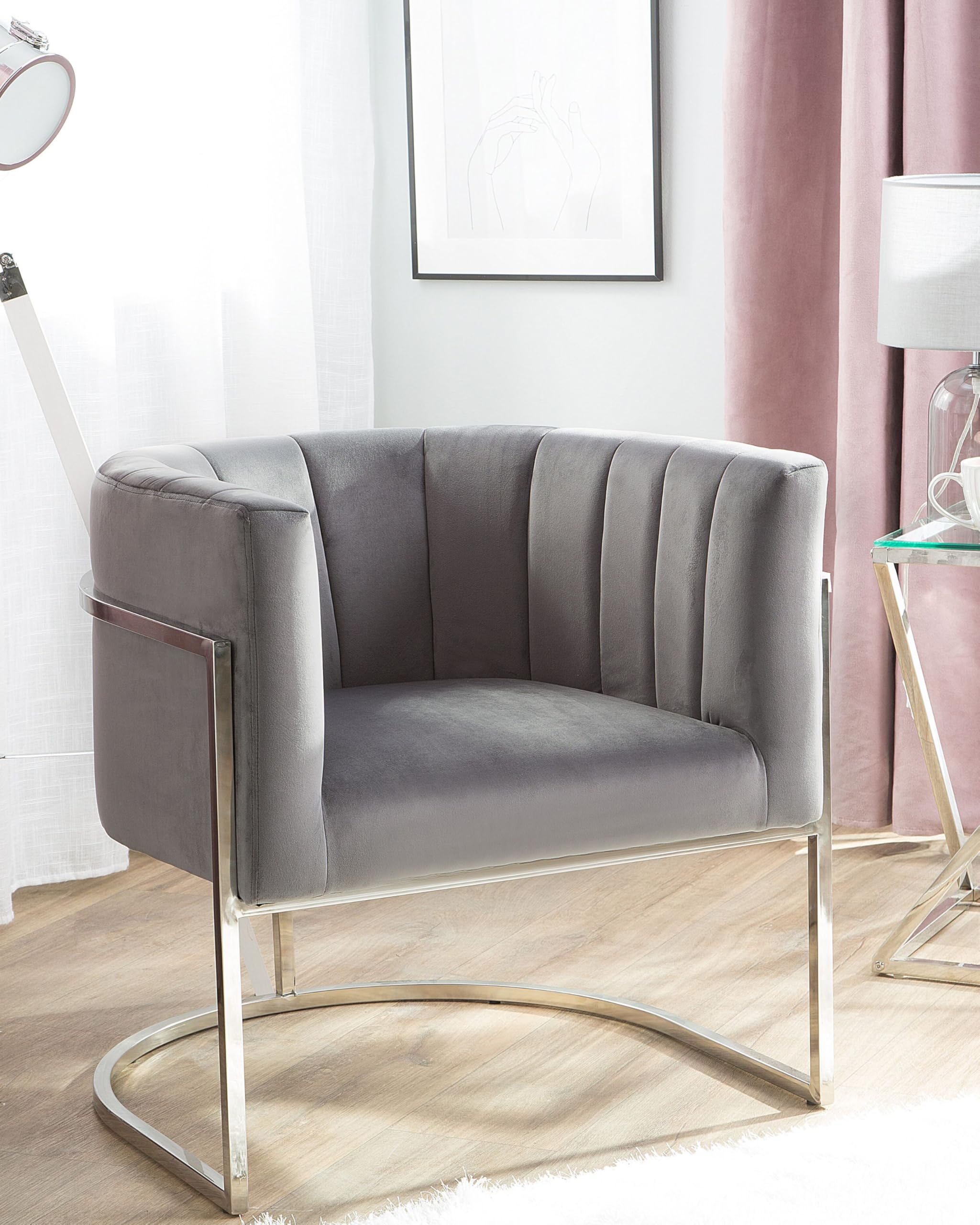 beliani-larvik-sessel-grau-cocktailsessel-samt-halbrund image 2