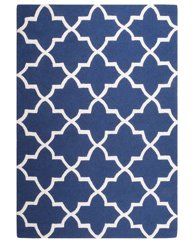 beliani-silvan-teppich-140x200-blau-floral-handgetuftet-wolle image 1