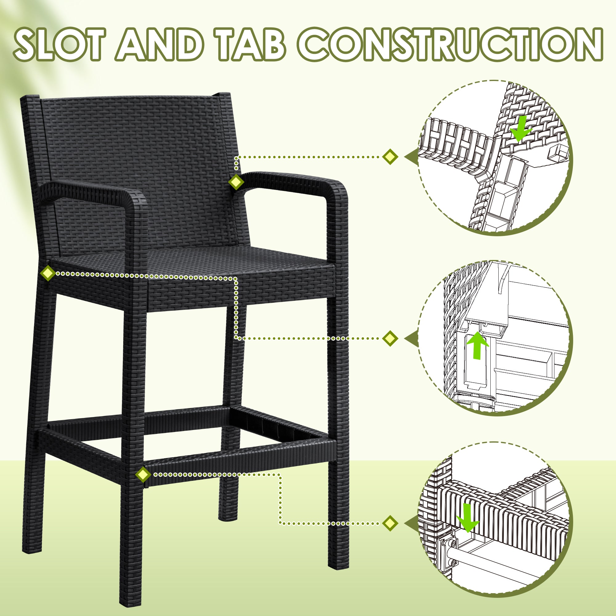 homall-bar-stool-outdoor-barhocker-2er-set-schwarz-rattan image 7
