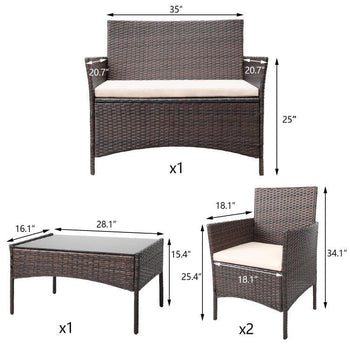 homall-patio-set-rattan-lounge-4-tlg-braun-mit-glastisch image 2