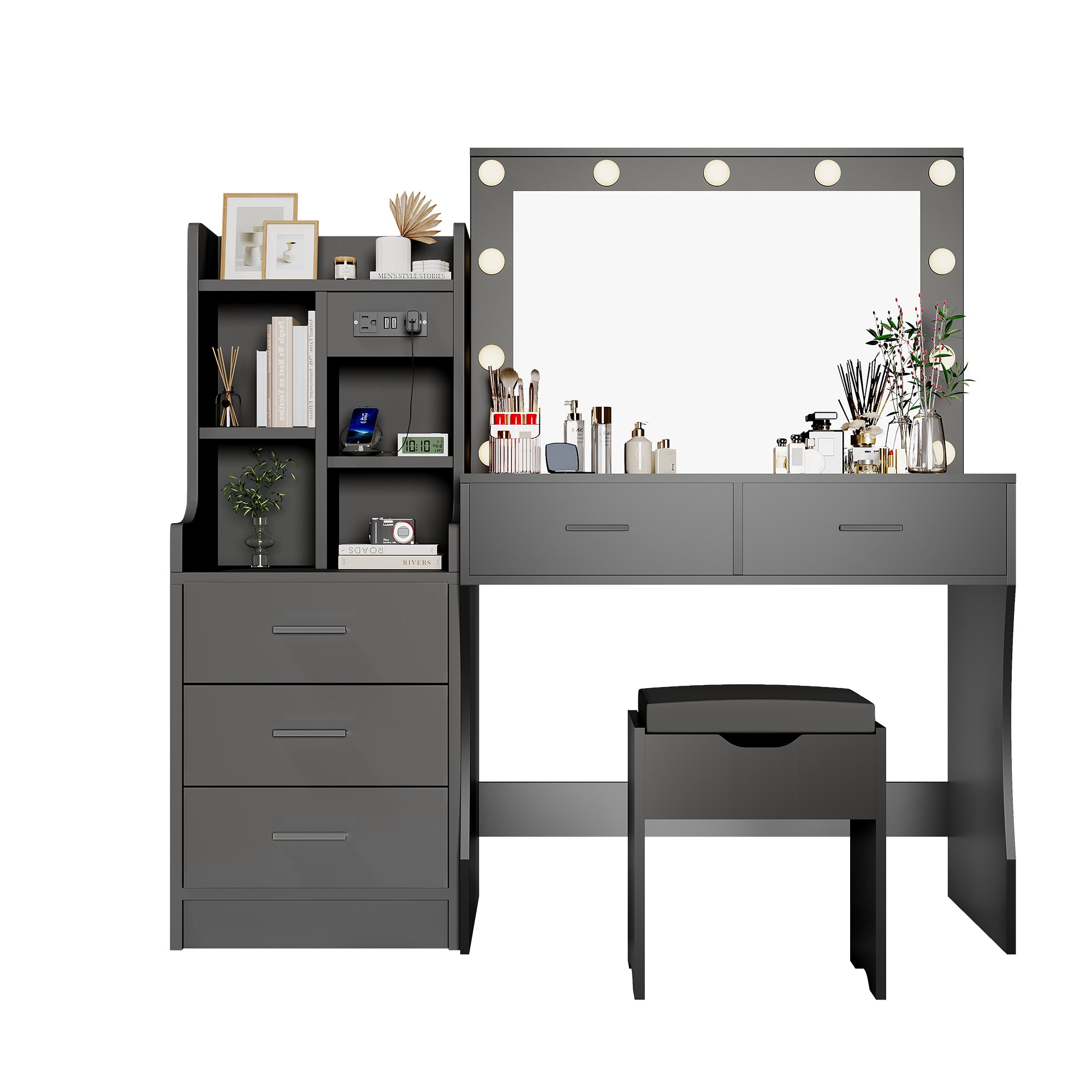 homall-bedroom-schminktisch-set-wei-mit-nachtisch-usb image 2