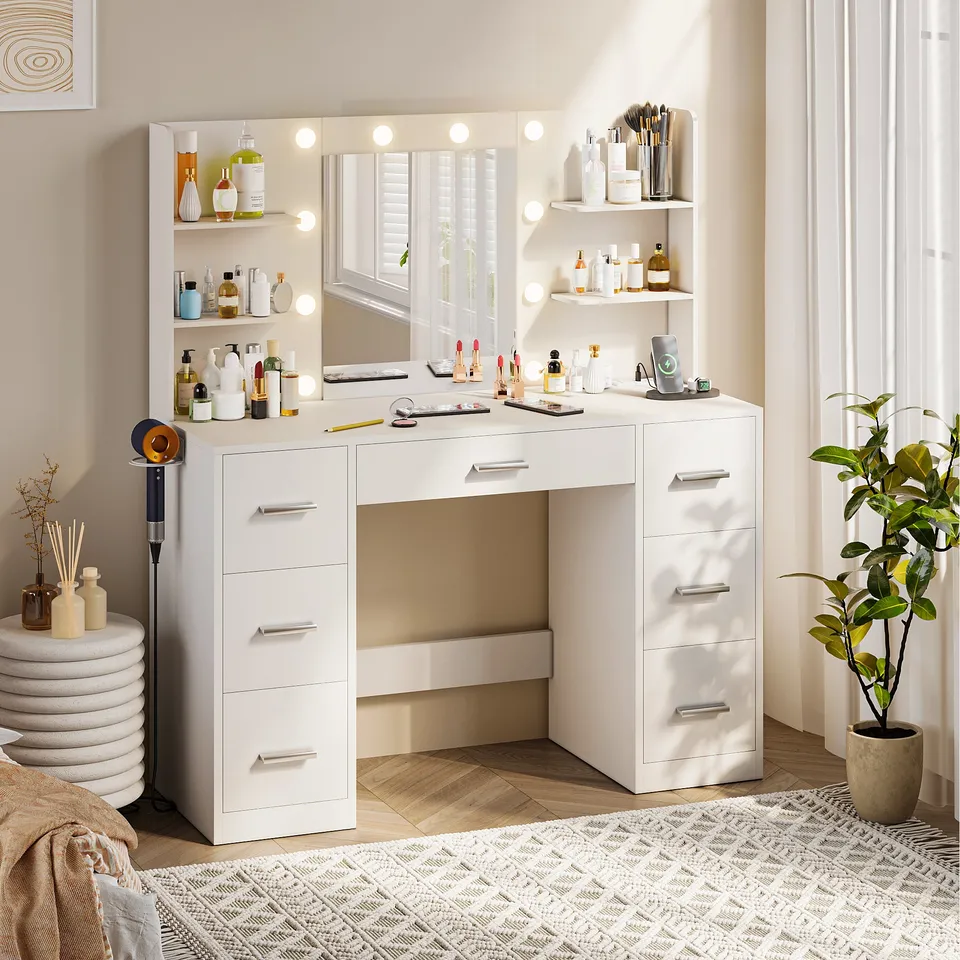 homall-bedroom-schminktisch-wei-led-spiegel-7-schubladen image 1