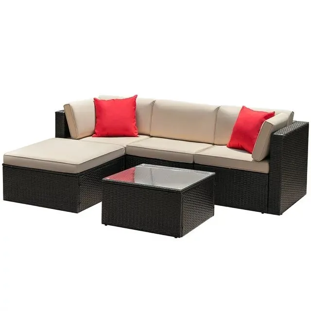 homall-patio-rattan-lounge-set-beige-4-teilig-mit-tisch image 1