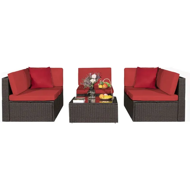 homall-patio-furniture-rattan-lounge-set-garten-6-teilig-rot image 1